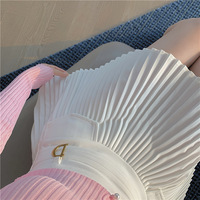 White Pleated D Metal Plate High Waist Mini Skirt  - Thumbnail 5