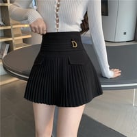 White Pleated D Metal Plate High Waist Mini Skirt  - Thumbnail 6