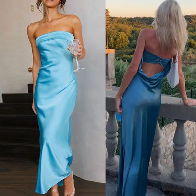 Strapless Prom Dresses Silk Ankle Length 