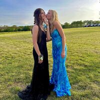 Cute Mermaid V Neck Blue Sequins Long Prom Dresses - Thumbnail 1