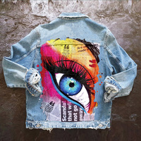 Big Eyes Denim Jacket Hip Hop Fashion Print Ladies Jacket - Thumbnail 6