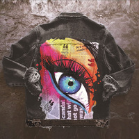 Big Eyes Denim Jacket Hip Hop Fashion Print Ladies Jacket - Thumbnail 7