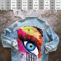 Big Eyes Denim Jacket Hip Hop Fashion Print Ladies Jacket - Thumbnail 8