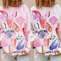 Shell-print long-sleeve dropped-shoulder terry sweatshirt - Thumbnail 1