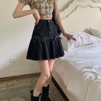 Denim Bow Pleated Mini Skirt  - Thumbnail 1