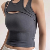 Grey Asymmetrical Hollow Out Tank Top  - Thumbnail 5