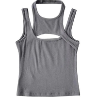 Grey Asymmetrical Hollow Out Tank Top  - Thumbnail 4