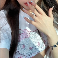 Kitty Cat Anime Rhinestone Short Sleeve T-shirt  - Thumbnail 4