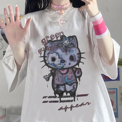 Zombie anime cat print short sleeve t-shirt  - Thumbnail 3