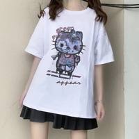Zombie Anime Cat Print Short Sleeve T-shirt  - Thumbnail 2