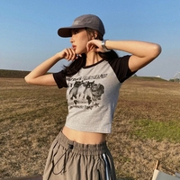 Cat Print Crop Short Sleeve T-shirt  - Thumbnail 1