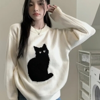 Black Cat Print Long Sleeve Sweater  - Thumbnail 1