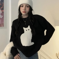 Black Cat Print Long Sleeve Sweater  - Thumbnail 2