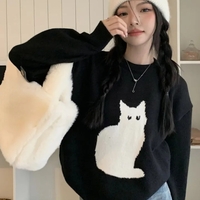 Black Cat Print Long Sleeve Sweater  - Thumbnail 3