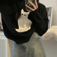 Black Cat Print Long Sleeve Sweater  - Thumbnail 4