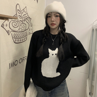 Black Cat Print Long Sleeve Sweater  - Thumbnail 7