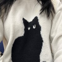 Black Cat Print Long Sleeve Sweater  - Thumbnail 9