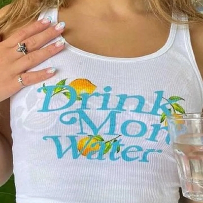 Water Orange Print Ribbed Tank Top