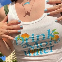 Water Orange Print Ribbed Tank Top - Thumbnail 3