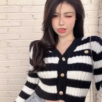 Blue & White Stripe Gold Button Sweater  - Thumbnail 5