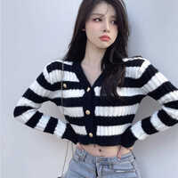 Blue & White Stripe Gold Button Sweater  - Thumbnail 8