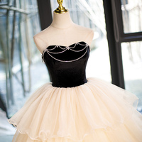 Champagne Strapless Tulle Long Prom Dress - Thumbnail 1