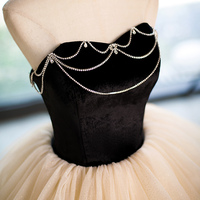 Champagne Strapless Tulle Long Prom Dress - Thumbnail 2