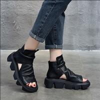 Retro women's shoes cowhide sandals 2020 summer new platform platform shoes herringbone flip flops leather T2450 - Thumbnail 1