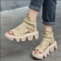 Retro women's shoes cowhide sandals 2020 summer new platform platform shoes herringbone flip flops leather T2450 - Thumbnail 4
