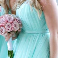 Illusion Halter Tulle Turquoise Bridesmaid Dresses for Beach Weddings,928 - Thumbnail 1
