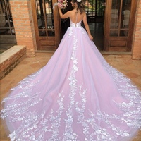 V-neckline Lace Floral Wedding Gown with Contrast Color Skirt,930 - Thumbnail 2