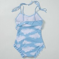 Baby Blue Cloud Pattern Women Strap Summer One Piece Swimsuit - Thumbnail 7