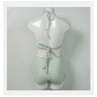 Cute Green Plaid Grid Pattern Women Summer Bikini Two Piece Swimsuit - Thumbnail 6
