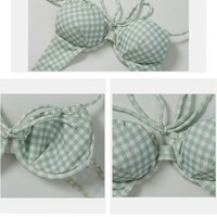 Cute Green Plaid Grid Pattern Women Summer Bikini Two Piece Swimsuit - Thumbnail 8