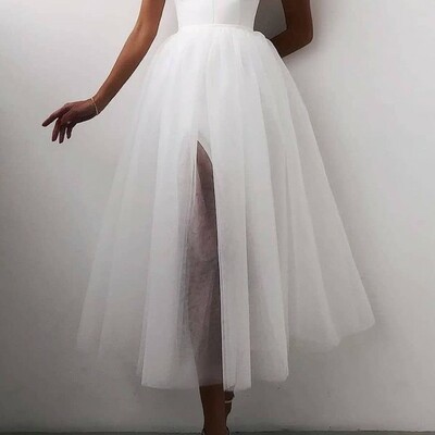 White tulle casual wedding dress tea length,931 - Thumbnail 1