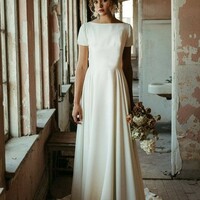 Short Sleeves Modest Wedding Dress with Hollow Back，935 - Thumbnail 1