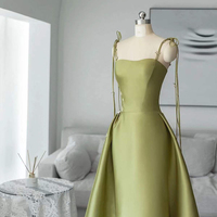 Spaghetti Straps Satin Prom Dress A-line Simple Floor Length Evening Gown,1560 - Thumbnail 1