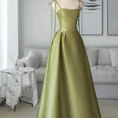 Spaghetti straps satin prom dress a-line simple floor length evening gown,1560