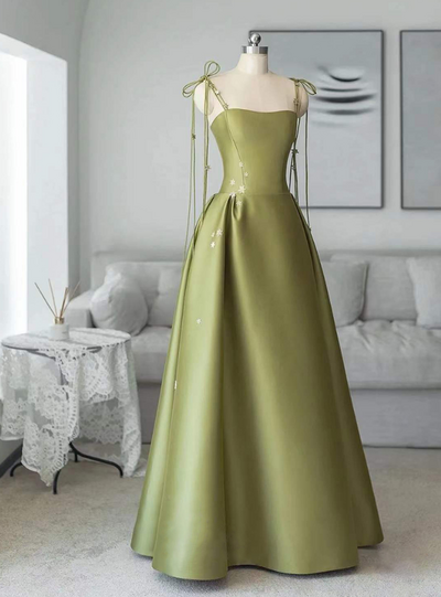 Spaghetti Straps Satin Prom Dress A-line Simple Floor Length Evening Gown,1560