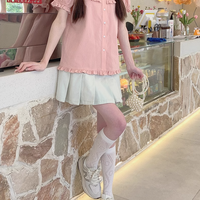 Japanese Cute Summer Spring Girl Sweet Doll Collar Pink Top Shirt - Thumbnail 4