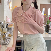 Japanese Cute Summer Spring Girl Sweet Doll Collar Pink Top Shirt - Thumbnail 1