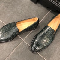 Crafted Leather Classic Black Loafers Crocodile Texture Leather Moccasin Dress Shoes - Thumbnail 5