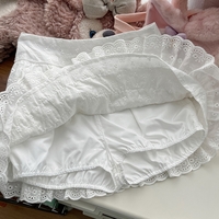 Summer French Girl Women Cute Lace Flower Embroidery Short Layered White Skirt - Thumbnail 8