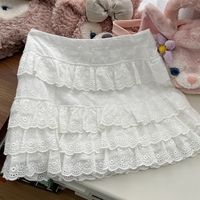 Summer French Girl Women Cute Lace Flower Embroidery Short Layered White Skirt - Thumbnail 7