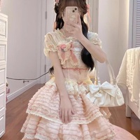 Princess Sweet Fluff Pink Flower Floral Cake Chiffon Dress - Thumbnail 1