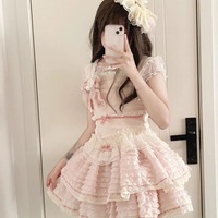 Princess Sweet Fluff Pink Flower Floral Cake Chiffon Dress - Thumbnail 3