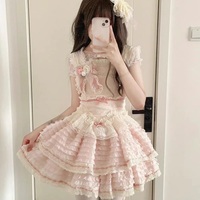 Princess Sweet Fluff Pink Flower Floral Cake Chiffon Dress - Thumbnail 2