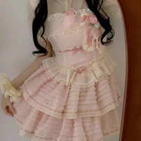 Princess Sweet Fluff Pink Flower Floral Cake Chiffon Dress - Thumbnail 6