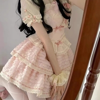 Princess Sweet Fluff Pink Flower Floral Cake Chiffon Dress - Thumbnail 7