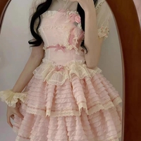 Princess Sweet Fluff Pink Flower Floral Cake Chiffon Dress - Thumbnail 8